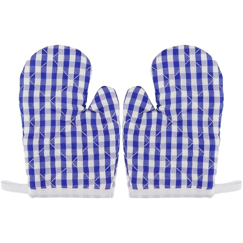 FERCAISH 1 Pair Children's Cooking Gloves, Toddler Kitchen Gloves, Checkered Baking Gloves, Cooking Oven Gloves