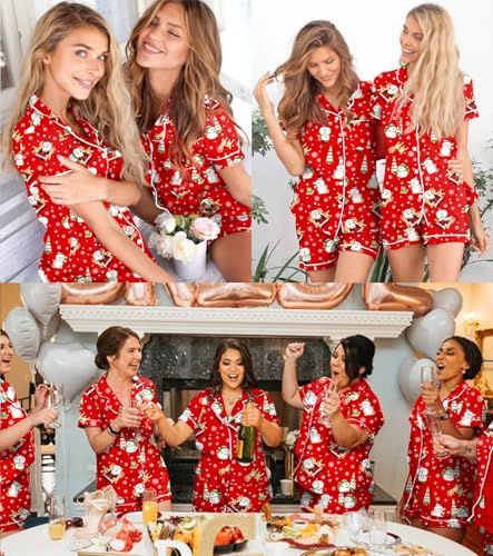 Image of SWOMOG Womens 3pcs Button Down Pajamas Set Short Sleeve Sleepwear Bride Pj Lounge Set with Long Pants