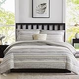 MaiRêve MAIREVE Full Size Comforter Set Grey, Urban House Design 7 Pieces with Deco Pillow Dorm Bedding, All Season Comfortable Bedding Sets Full, Lightweight, Soft (Mosaic Horizontal Stripes, Full)