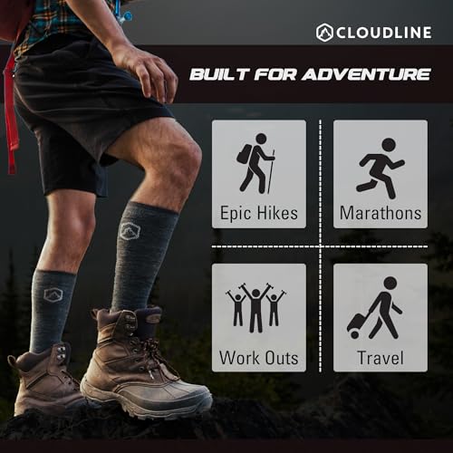 CloudLine - Merino Wool Graduated Compression Socks for Men and Women - Ultralight, Moisture Wicking, Made in USA - 1 Pair4