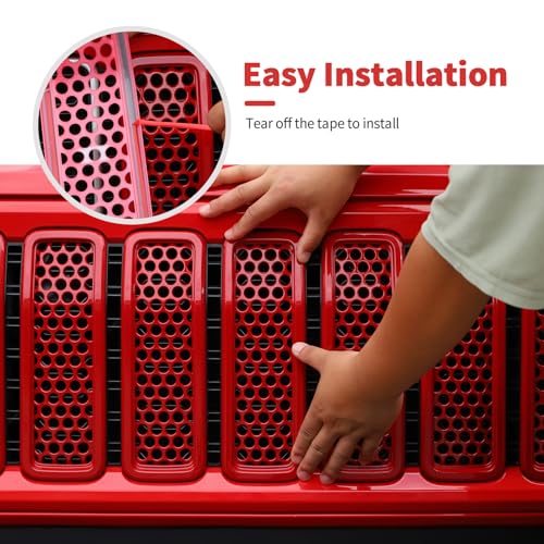 Image of Front Grill Insert Mesh Grille Inserts Cover Kit 7Pcs Compatible with 2024-2025+ Jeep Wrangler JL JLU & Gladiator JT Exterior Accessories (Red)