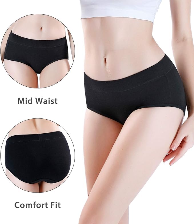 Image of DIVING DEEP Women's Cotton Underwear, Mid Waist Full Coverage Underpants, Post Partum Briefs Panties for Women Multipack-4