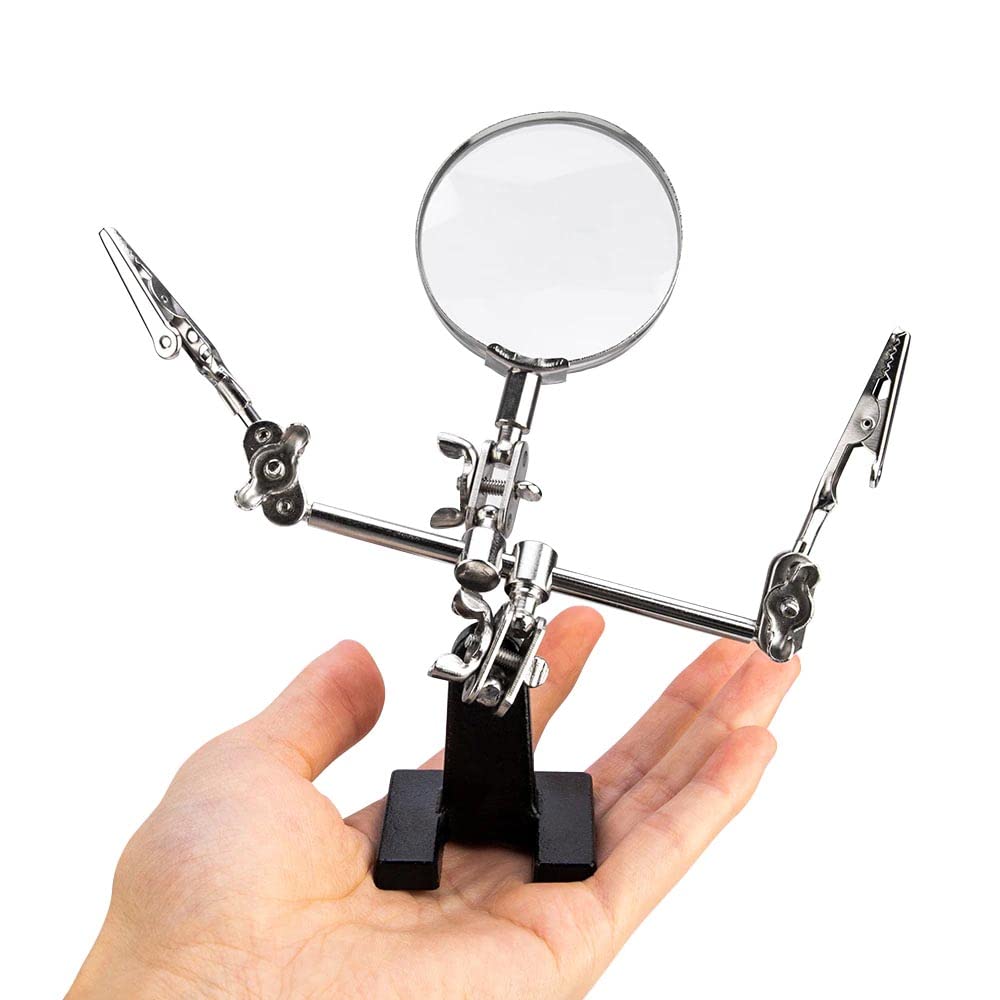 uptodateproducts 5X Magnifying Soldering Iron Stand Adjustable Helping Hand Welding Tool with Dual Alligator Clips Repair Tool 2