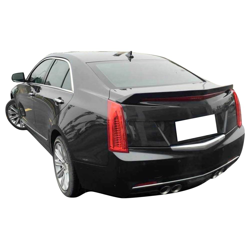 IKON MOTORSPORTS, Trunk Spoiler Compatible with 2016-2019 Cadillac ATS-V, V Style Unpainted Black ABS Plastic Rear Deck Wing