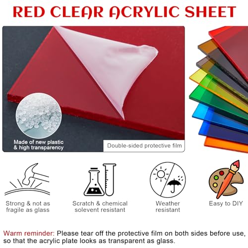 Image of Roowest 2 Pcs 18 x 24 Inch Acrylic Sheet 3 /16 inch Thick Acrylic Board Panel for Crafts Art Display Painting Shelf DIY Wedding Signs Cut to Size(Red)