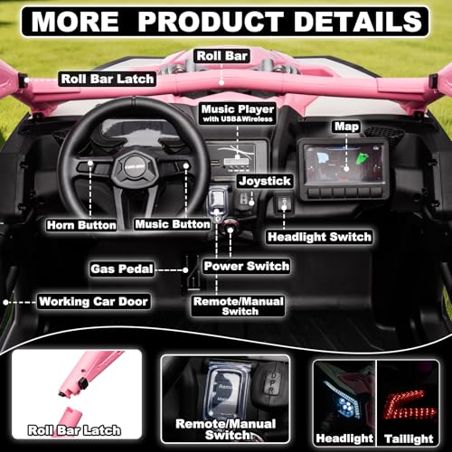 Image of NEWQIDA XXXL 24V Ride on Toys for Big Kids Licensed CAN-AM Maverick UTV 2 Seater Ride on Car with Remote Control 4WD Electric Vehicles Ride on Truck Car, EVA Tires, Shock Absorber, Up to 5MPH, Pink