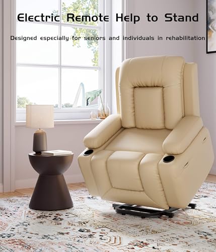 Image of GarveeHome Oversized Wide Power Lift Recliner Chair - Heat and Massage, Faux PU Leather, Adjustable Back and Legs, Electric Lift Chair Designed for The Elderly and People with Mobility impaired
