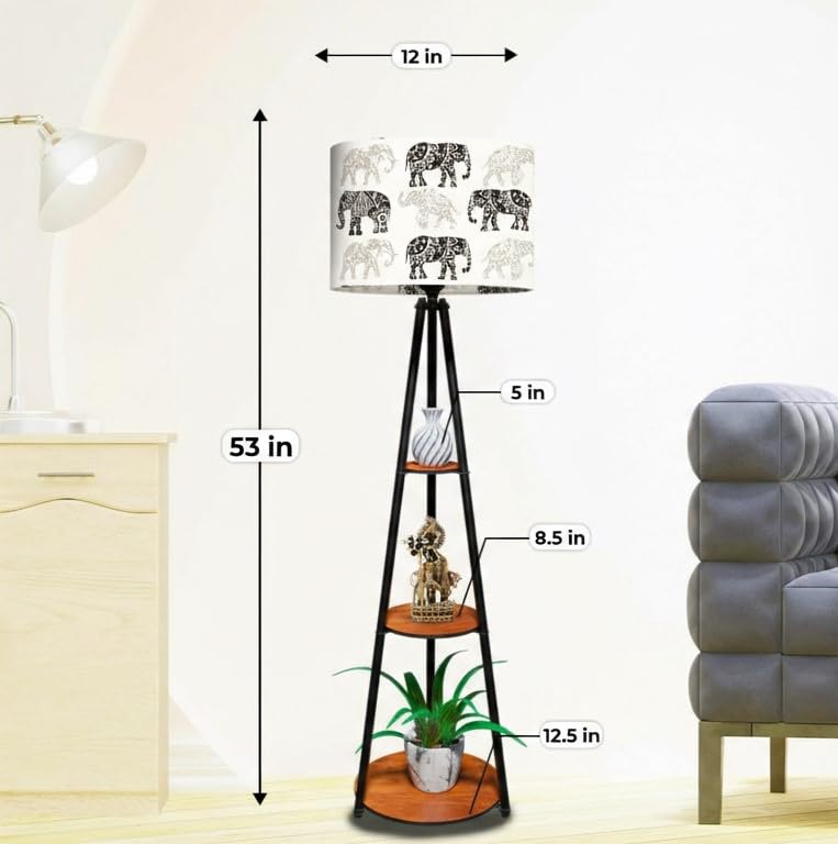 Image of Rellon Floor Lamp with 3 Storage Shelves, Metal FloorLamp for Living Room Standing Home Decoration FloorLamp Shade Reading for,Office,Kitchen,Bedroom (A9)