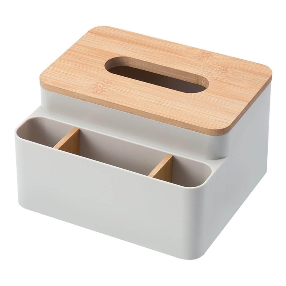 Tissue Holder Dispenser Tissue Box with Compartment Holder for Home Countertops White, Gray for Living Room(Gris)