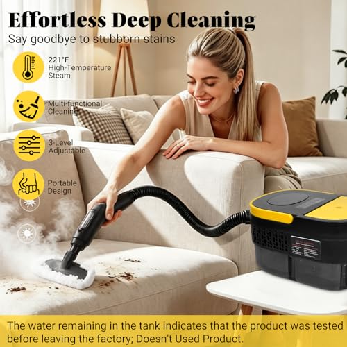 Image of Steam Cleaner, 2500W Portable Handheld Steamer for Cleaning, Large Capacity Tank Pressurized Steam Cleaning Machine for Home, Car, Bathroom, Kitchen, Furniture, Grout, Floor, Tile (Yellow)