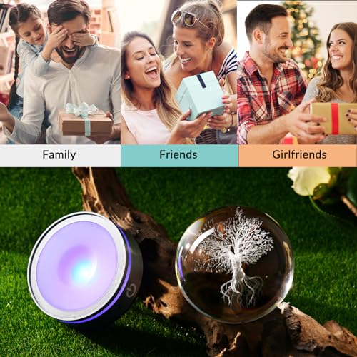 Image of IFOLAINA Tree of Life Crystal Ball with Lighted Base Laser Engraved Glass Ball Tree of Life Night Light Decorative Globes 3D Crystal Plant Sphere Gifts for Her Birthday