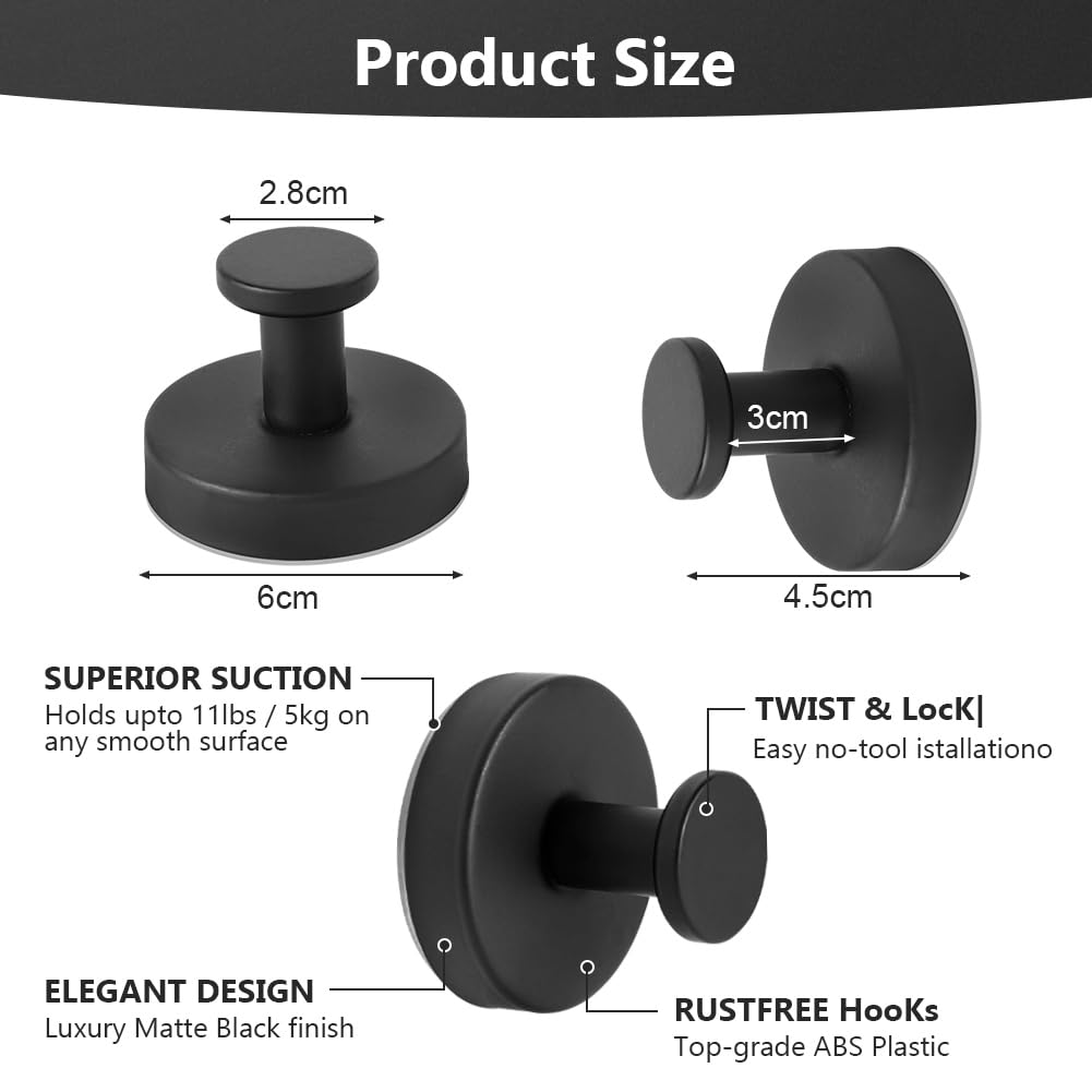 flintronic Vacuum Suction Cup Hooks, Stainless Steel Waterproof Heavy Duty Towel Suction Cup, Waterproof Suction Cup Hook - Image 2