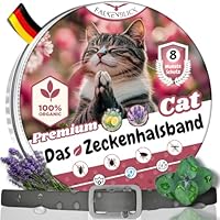 Falkenblick® Das Zeckenhalsband für Katzen 100% Pflanzliches Premium Öl Wirkungsvoller Schutz gegen Zecken Flöhe Mücken Läuse Ungeziefer Lavendel Zitroneneukalyptus - 8 Monate Wirkungsdauer