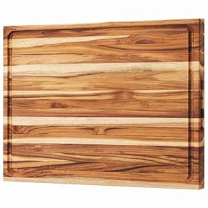 Shumaru California, Extra Large Edge-Grain Butcher Block Cutting Board – [1.5-Inch Thick] 20″ x 15″ Made of Premium Teak Wood with Sorting Compartments, Enhanced with Natural Oil Treatment