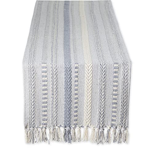 DII Farmhouse Braided Stripe Table Runner Collection, 15x72 (15x77, Fringe Included), Cool Gray, 15x72" (15x77", Fringe Included)