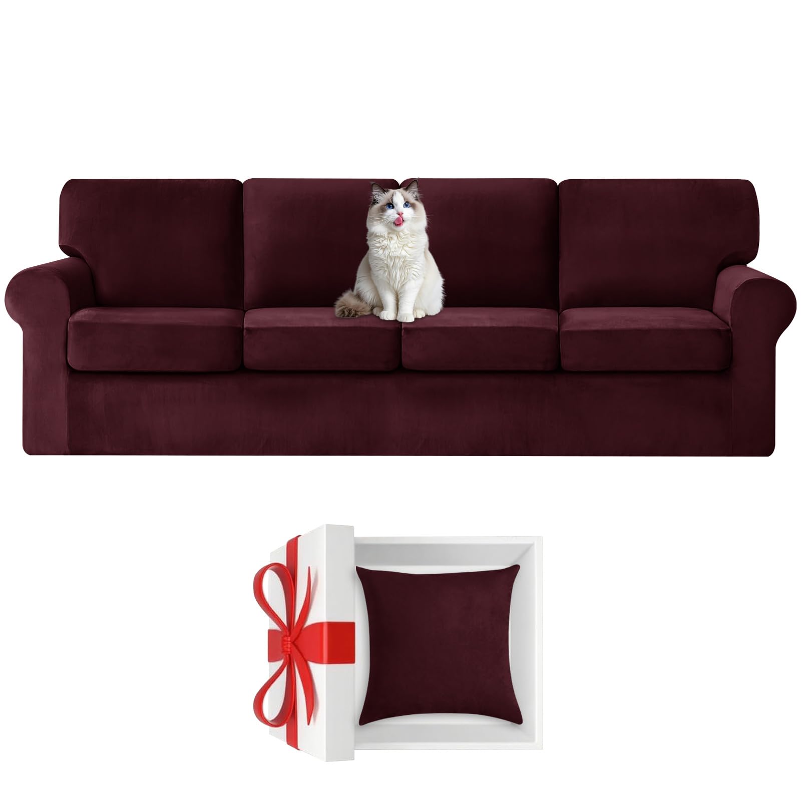 Housse canapé 4 places Ektorp velours bordeaux extensible et compatible