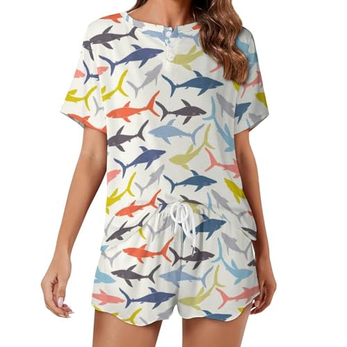 Ensemble pyjama femme requin vêtement de nuit été manches courtes sleepwear