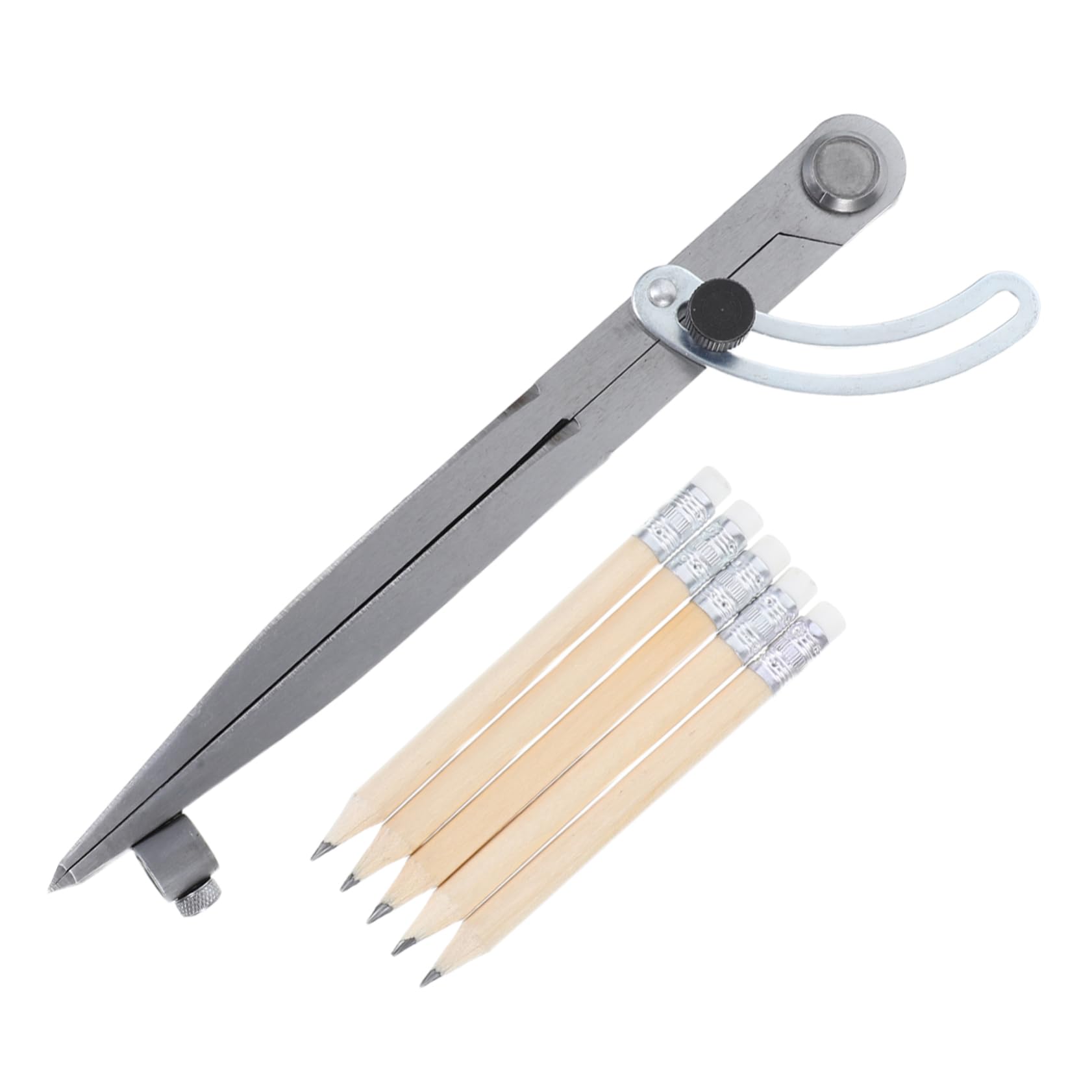 1 Jeu De Compas À Ailettes Avec Porte-crayon, Compas De Dessin En Acier Carbone Pour Le Dessin, La Menuiserie, La Géométrie, Les Outils De Mesure