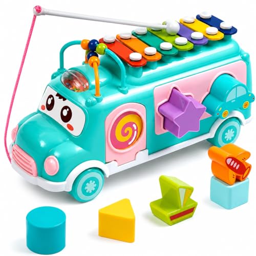 Image of PLUSPOINT Activity Bus Musical Toy for Toddlers | School Bus Xylophone with Shape Sorter & Knocking Game | Educational Learning Toy for 1+ Year Old Boys & Girls | Birthday Gift