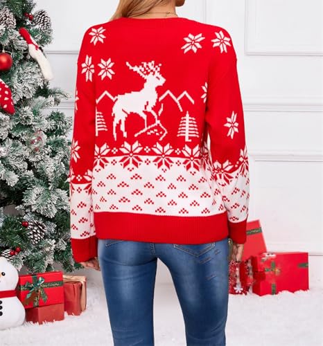 Women's Fall Winter Crew Neck Knitted Sweater Animal Ethnic Geometry Snowflake Cropped Boho Pullover Tops4