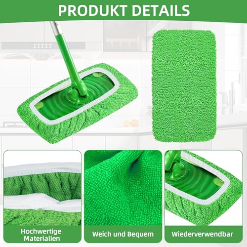 8 Stück Bodenwischer Bezug für Swiffer, Grün Trockene Bodentücher, Wiederverwendbar Reinigungstücher Pad, Weich Waschbare Flachmopptuch, Tuch Waschbar Wischmopp Bezug für Hartböden Holzböden