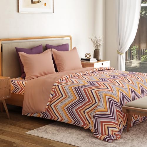 Image of Mytrident Bedsheet for Double Bed King Size |108 inch x 108 inch | Wave Purple | 120 TC Flatsheet with 2 Pillow Covers| 100% Cotton Bedsheet for King Size Bed | Everyday Collection