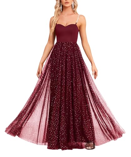 YHHOWEP Women's Sparkly Prom Gowns Glitter Sequin Tulle A Line Long Formal Evening Gown Dresses High...