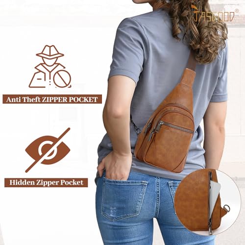 Image of JASGOOD Anti Theft Small Sling Bag for Women Leather Fanny Packs Crossbody Bags Trendy Anti-Theft Sling Purse for Travel