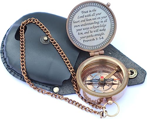 Brújula de Latón Grabada con Estuche de Cuero Portátil miniatura 2