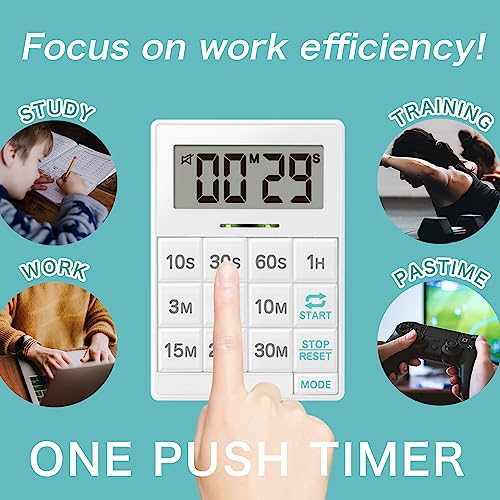 dretec One-Push Timer, Just Press, Easy, Time Saving, Interval, Silent, Kitchen Timer, Digital, Magnet, Stand, Light, Study, Muscle Training, Sports, White by dretec - Image 3