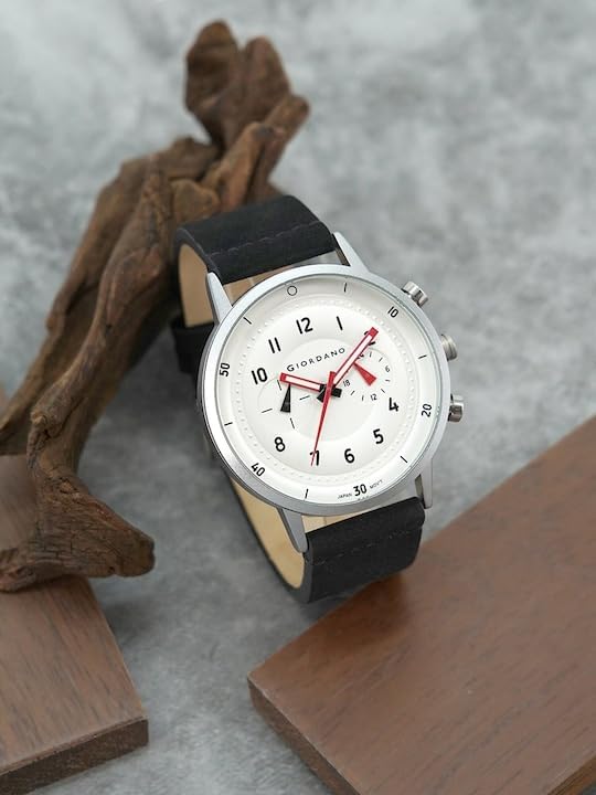 Image of Giordano Analog Sporty Multi-Functional Watch for Men with Round Shape dial and Leather Strap