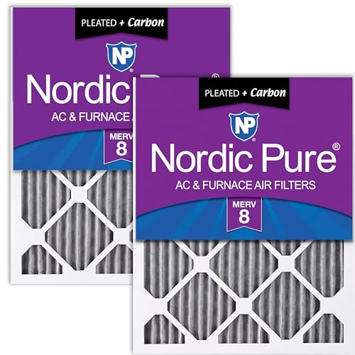 Image of Nordic Pure 20x20x1 Pleated MERV 8 Plus Carbon Air Filters 2 Pack | Actual Size: 19 1 /2 x 19 1 /2 x 3 /4 Made in USA, Standard HVAC & Furnace Filtration, Pet & Household Odor Control