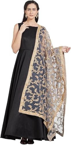 Arts Of India Woman's Gold Embroidered Net Dupatta