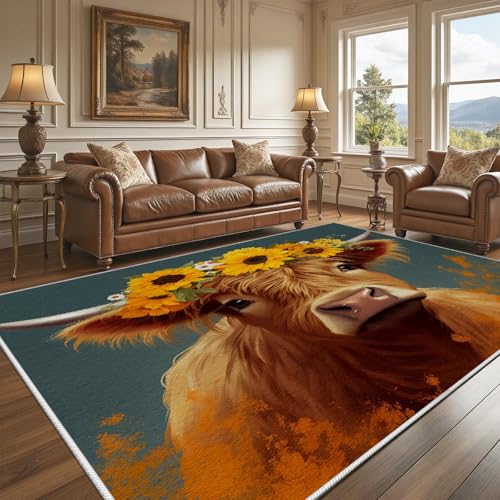 Tapete con diseño de vaca Highland de 91x152 cm miniatura 3