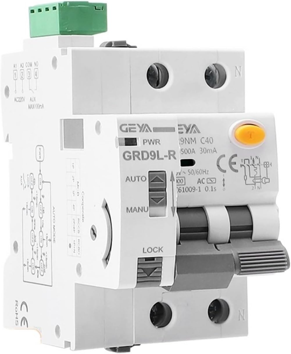 GRD9L RCBO Auto Recloser RCCB with Overcurrent Protection 40A 30mA RCD Electromagnetic Super Immunised (Size : 1pcs, Color : Type A 2P 40A 30mA)
