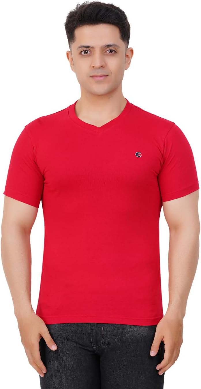 Occult Men V Neck Solid Slope T-Shirt | Soft & Breathable 100% Cotton Tee for Daily Casual Wear | Relaxed Fit Solid Half Sleeve T-Shirt for Men - Pack of 1