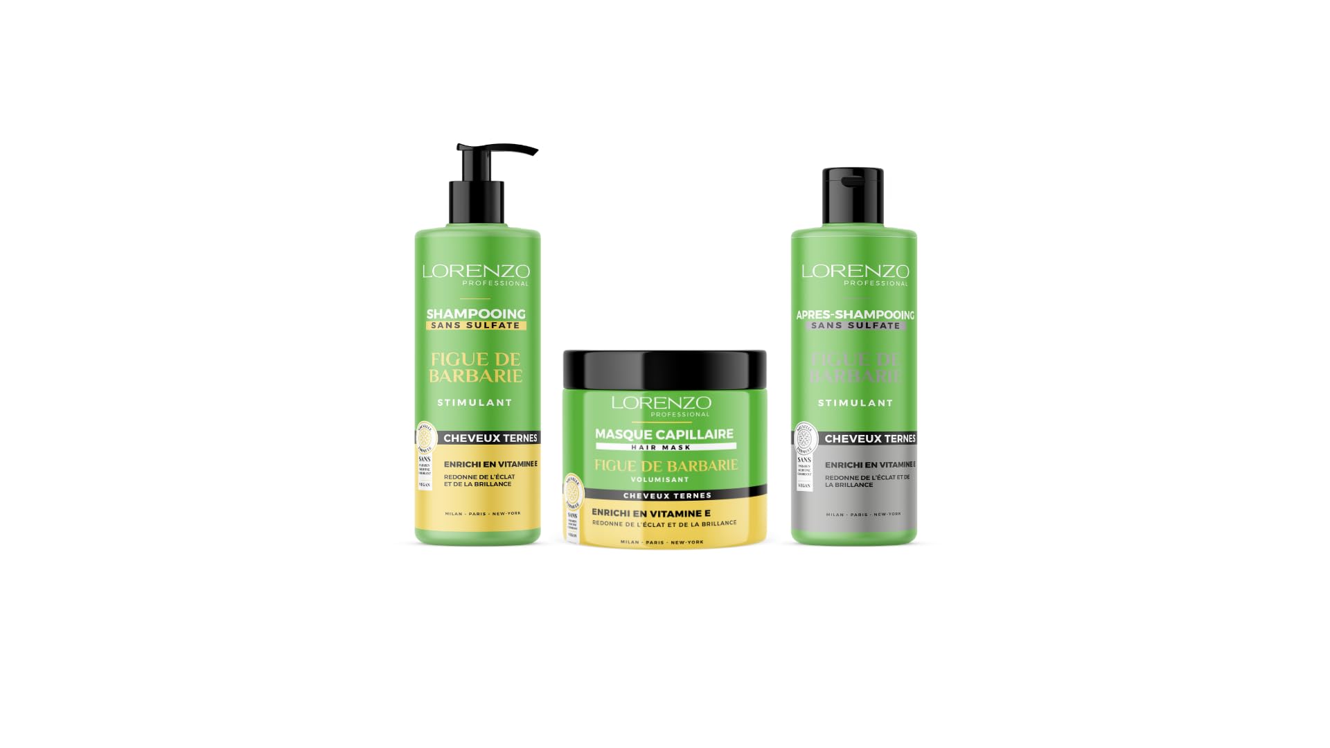 Lorenzo - PACK COMPLETO - Champú, Acondicionador y Mascarilla Capilar de Higo Chumbo - 3x500 ml