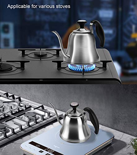 Chefbar Tea Kettle with Thermometer for Stove Top Gooseneck Kettle, Small Pour Over Coffee Kettle, Goose Neck Tea Pot Stovetop Teapot, Hot Water Heater for Camping, Home & Kitchen, Stainless Steel