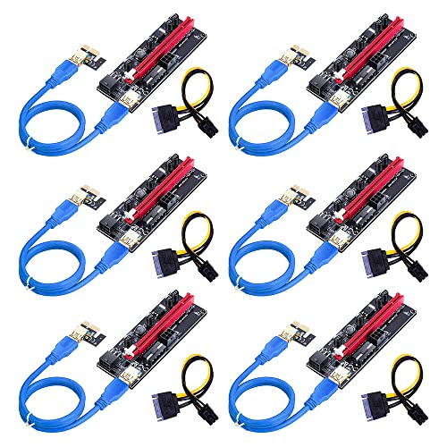 6 GPU Riser Mining Extension Cable, Pcie Risers Mining Card, Pcie Riser Cable for Mining, PCI e Express 1x to 16x Riser Molex, GPU Risers Extension Cable for Bitcoin Miner (V009s 6 Pack)