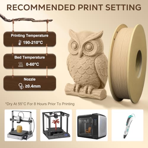 Image of Wood PLA+ 3D Printer Filament Bundle, Add More Than 20% Real WoodFiber, Wood Grain PLA+ Filament 1.75mm, Fits Most 3D Printers, Ideal as Gift - 4 Spools 250g Each (Oak, Teak, Cherry, Light)