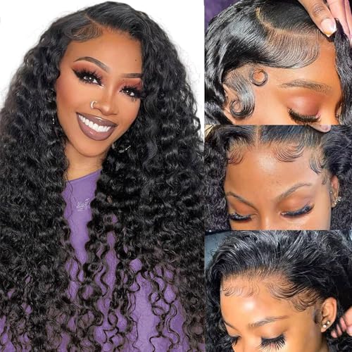 Coopeys Deep Wave Lace Front Wigs Human Hair Pre Plucked 13x4 HD Curly Wig Human Hair 26 Inch Curly Lace Front Wig Human Hair 180% Density Deep Wave Wig Human Hair