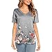 PURETINN Manica Corta Donna Scollo V Versione Allentata Bluse Donna Estiva Floral Chic T-Shirt Donna all-Fiammifero Camicetta Donna Traspirante Abbigliamento Quotidiano Top Donna D-Grey 4XL