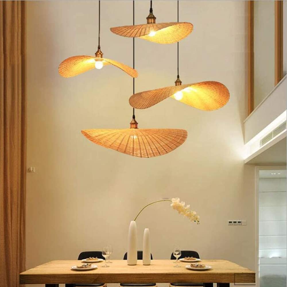 Lámpara vintage de bambú con alambre natural y altura ajustable para iluminar el comedor