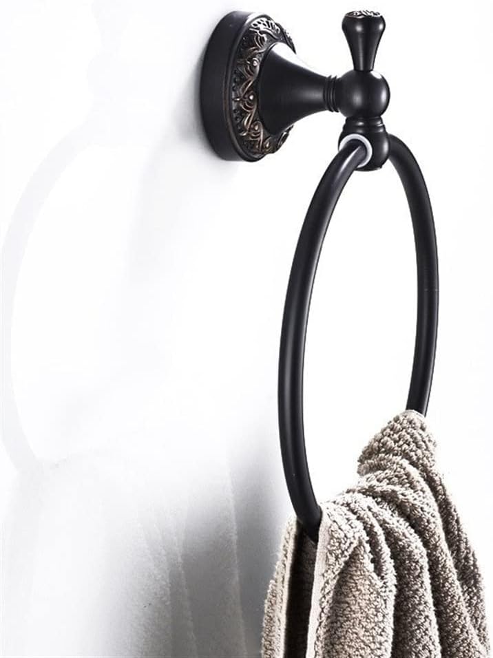 Black Bronze Brushed Towel Ring, Retro Towel Rack, Bathroom Pendant Black Round Towel Holder Bathroom
