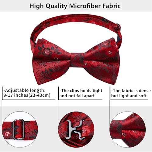 Image of HISDERN Bow Ties for Men Pre-Tied Bow Tie Floral Paisley Handkerchief Classic Formal Bowtie and Pocket Square Cufflinks Set