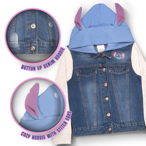 Image of Disney Lilo & Stitch Minnie Mouse Girl's Hoodie Jean Jacket with Ears - Fashion Hooded Denim Jacket for Kids