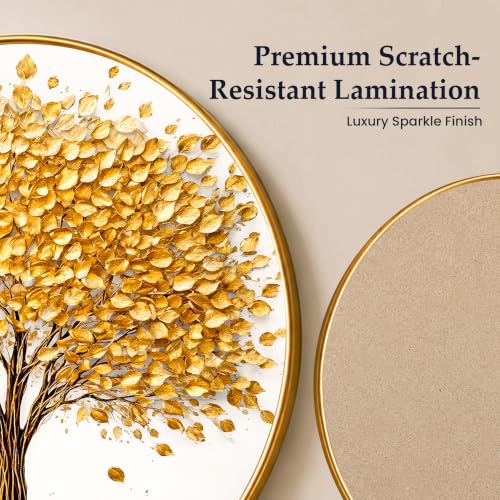 Image of PAINTINGMANTRA Golden Tree of Life Round Wall Art Painting With Frame For Living Room | Vastu-Inspired Prosperity Decor Framed Painting | Elegant Round Wall Hanging for Home, Office & Gifting, 16 In