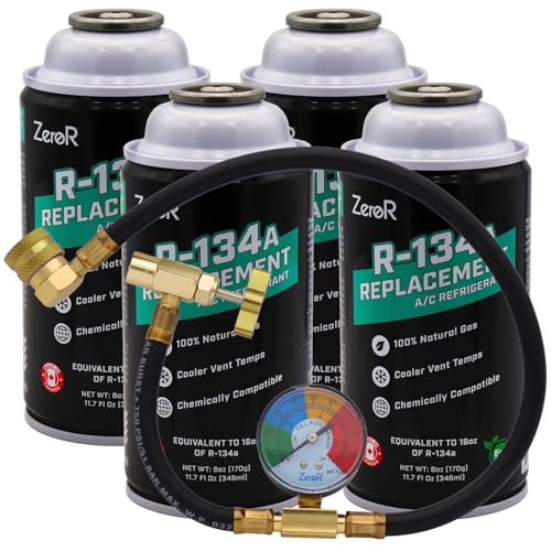 AC Recharge Kit R134a Replacement – Eco-Friendly Refrigerant Gas with 24-Inch Charging Hose Tool...