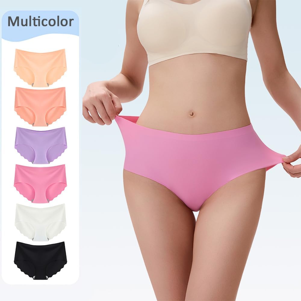 Women Seamless Underwear Mid Waisted Brief Invisible Panties No Show Hipster Full Coverage Underpants Pack of 6 - Image 2