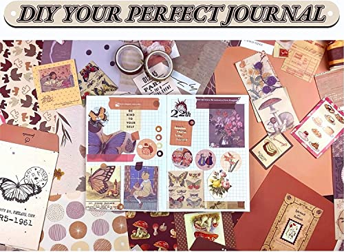 Image of 348 Pcs Scrapbook Kit Vintage Aesthetic Scrapbook Kit for Bullet Junk Journal Stationery A6 Grid Notebook,Journaling Supplies Birthday Craft Gift for Teen Girl Kid Women(Vintage)